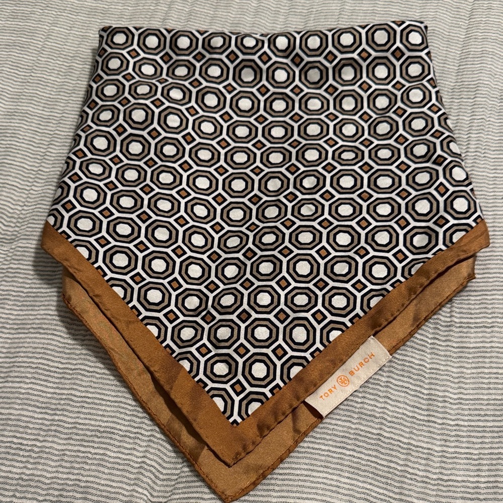 Tory Burch Square Neckerchief Brown and Black Geometric Patterned Scarf